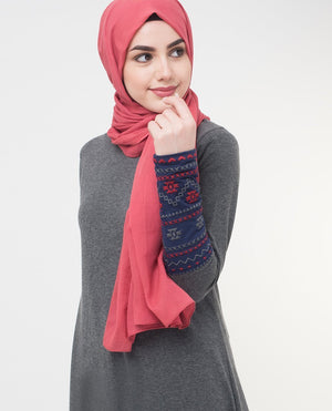 Melange Embroidery Modest Top S - 5'2" Dark Grey