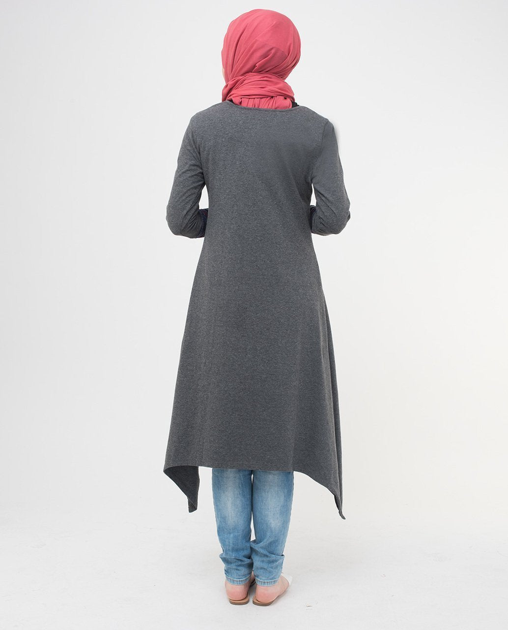 Melange Embroidery Modest Top S - 5'2" Dark Grey