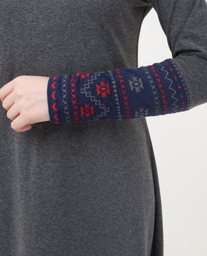 Melange Embroidery Modest Top S - 5'2" Dark Grey