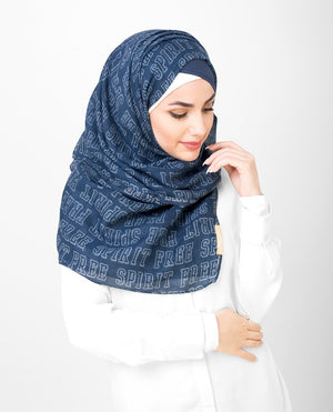 Navy Blue Free Spirit Print Viscose Hijab Regular Navy Blue