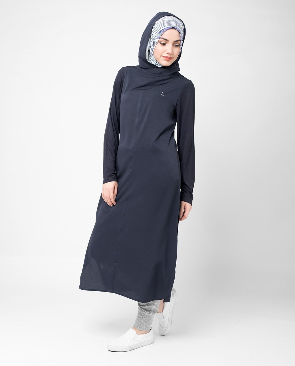 Navy Hooded Tunic Maxi Slim