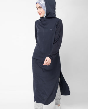 Navy Hooded Tunic Maxi Slim