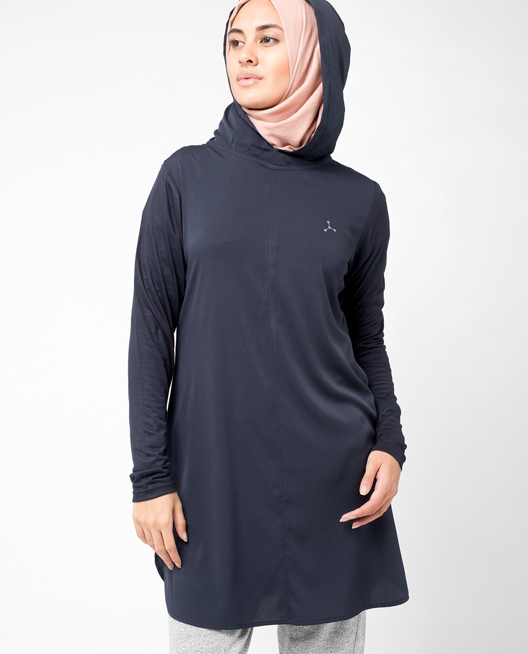 Navy Hooded Tunic Midi Slim