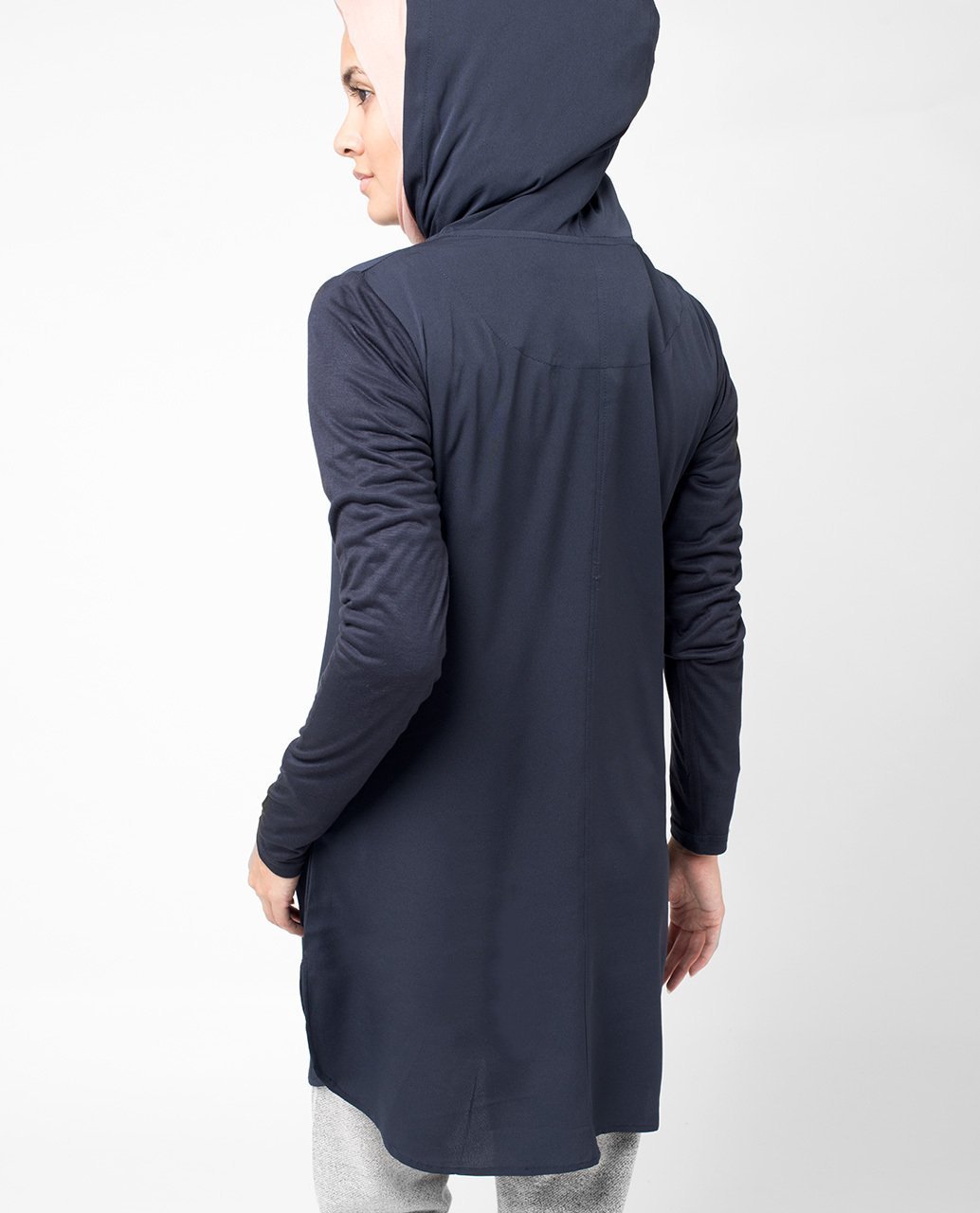 Navy Hooded Tunic Midi Slim