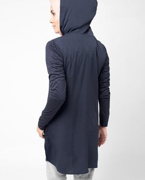 Navy Hooded Tunic Midi Slim