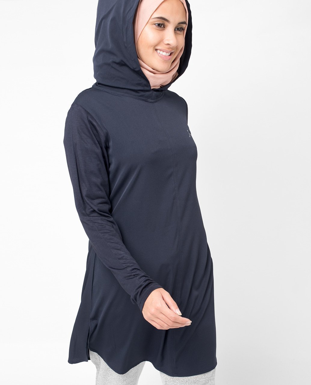 Navy Hooded Tunic Midi Slim