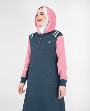 Navy Sporty Hooded Abaya or Jilbab with Contrast Pink Accent S 54 Navy