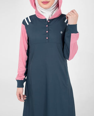 Navy Sporty Hooded Abaya or Jilbab with Contrast Pink Accent S 54 Navy