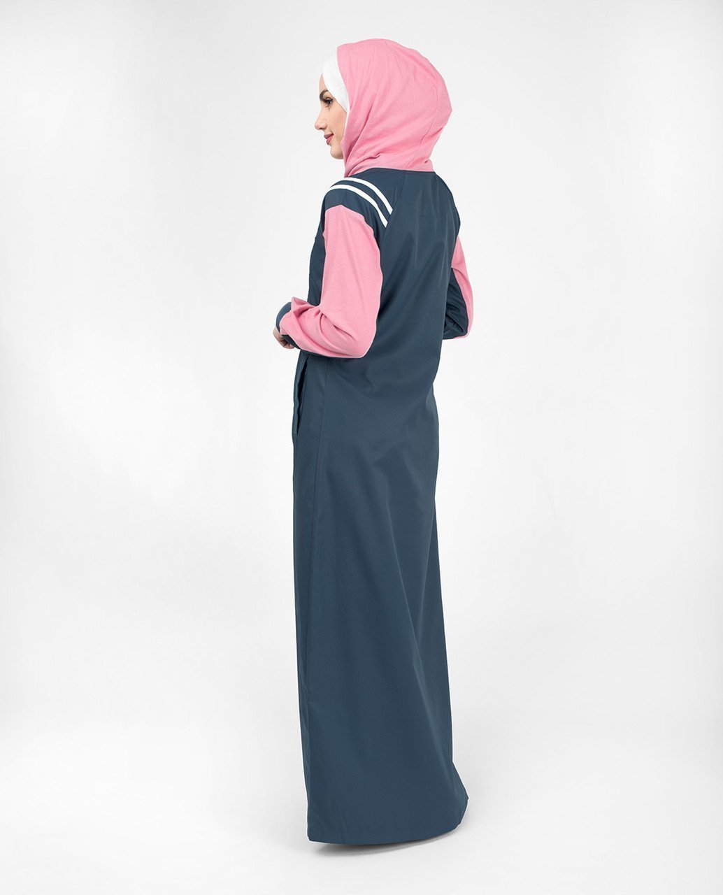 Navy Sporty Hooded Abaya or Jilbab with Contrast Pink Accent S 54 Navy