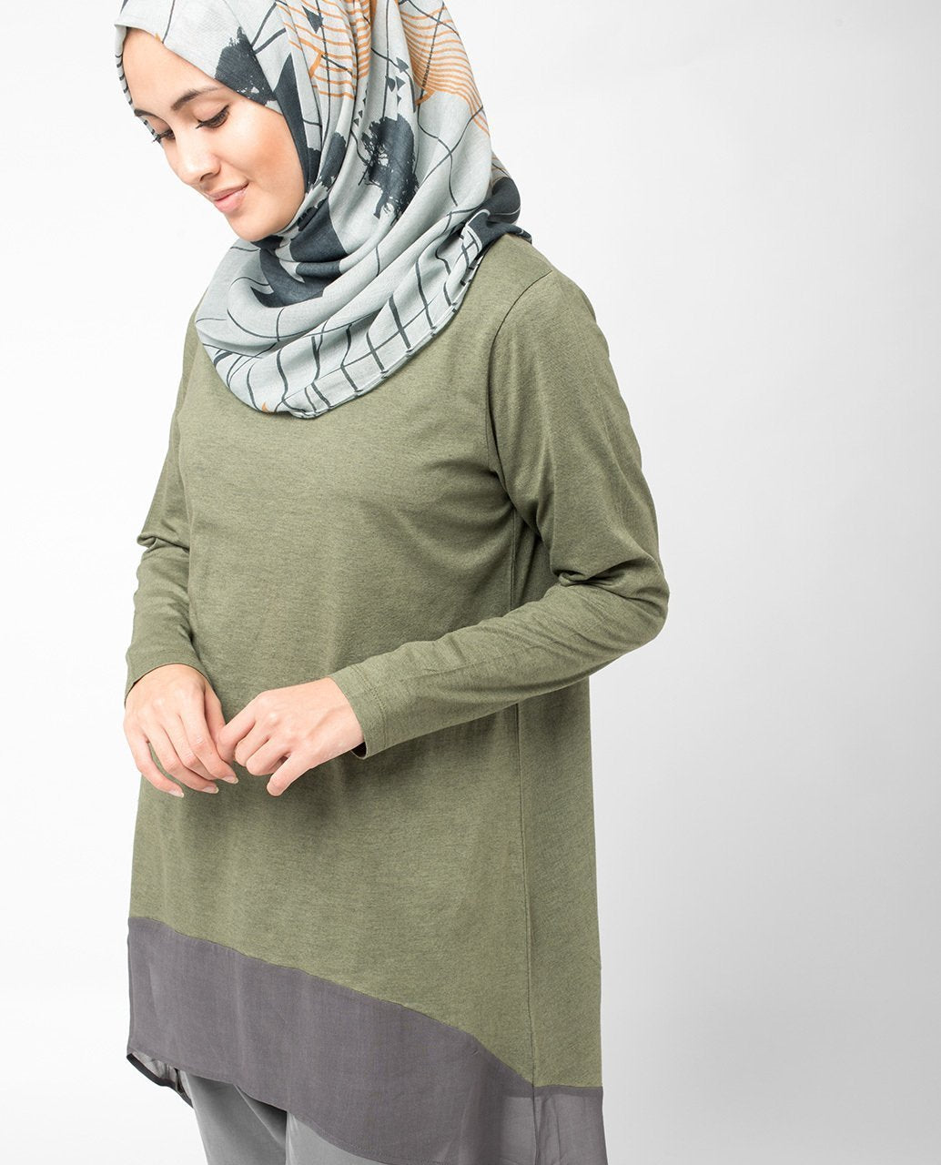 Olive Colour Block Top Slim