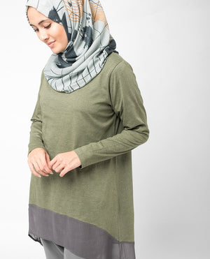 Olive Colour Block Top Slim