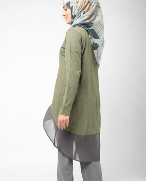 Olive Colour Block Top Slim
