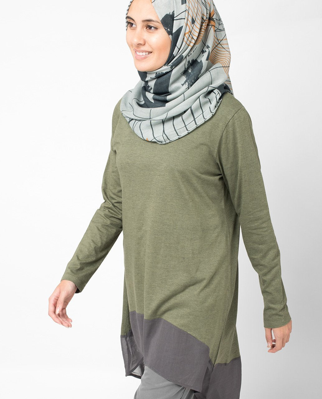 Olive Colour Block Top Slim