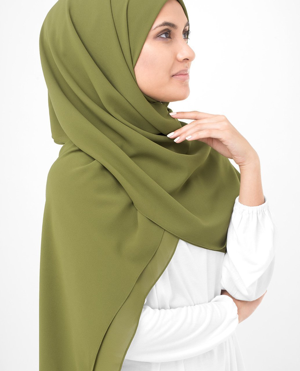 Olive Drab Green Poly Georgette Hijab Regular Olive Drab Green