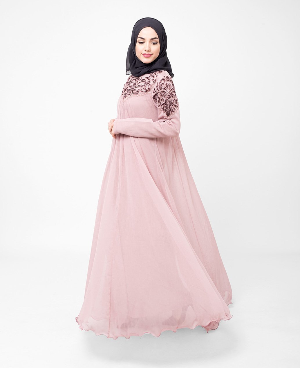 Pale Mauve Hand Embroidered Gown Extra Slim 56 (Small 56)