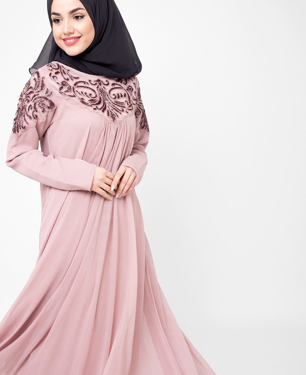 Pale Mauve Hand Embroidered Gown Extra Slim 56 (Small 56)