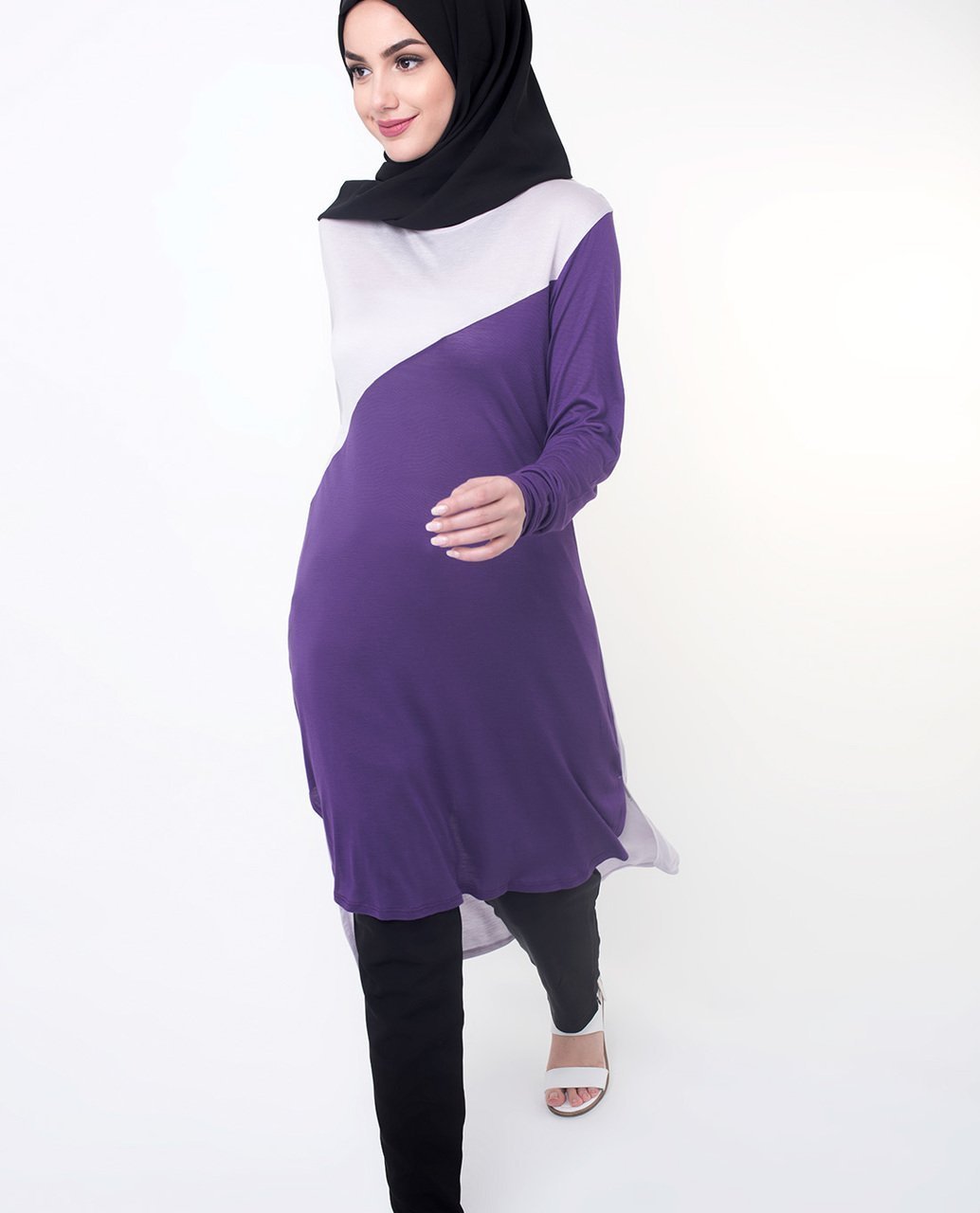 Purple & Lilac Color Blocking Modest Top Small (8-10) Petite (- 5'2")