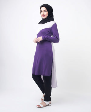 Purple & Lilac Color Blocking Modest Top Small (8-10) Petite (- 5'2")