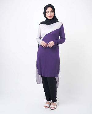 Purple & Lilac Color Blocking Modest Top Small (8-10) Petite (- 5'2")