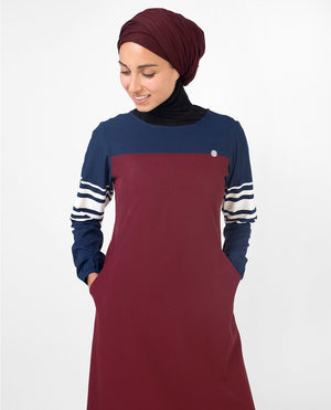 Red & Navy Stripe Print Abaya & Jilbab S 54 Red