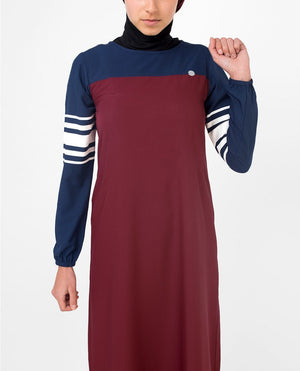 Red & Navy Stripe Print Abaya & Jilbab S 54 Red