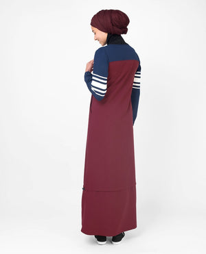 Red & Navy Stripe Print Abaya & Jilbab S 54 Red