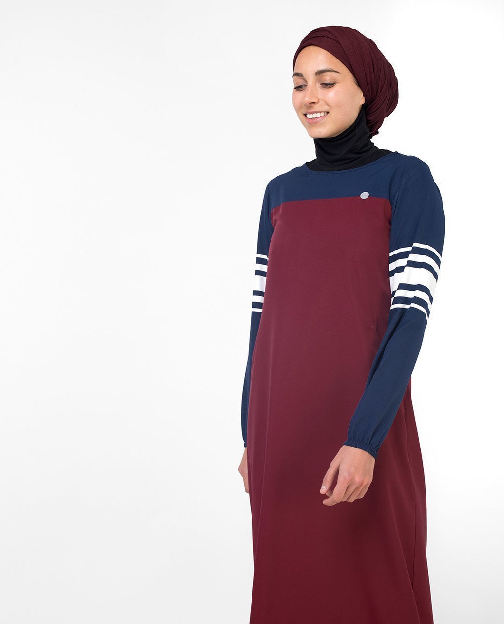 Red & Navy Stripe Print Abaya & Jilbab S 54 Red