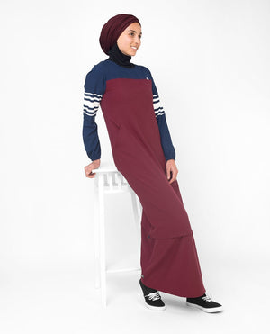 Red & Navy Stripe Print Abaya & Jilbab S 54 Red