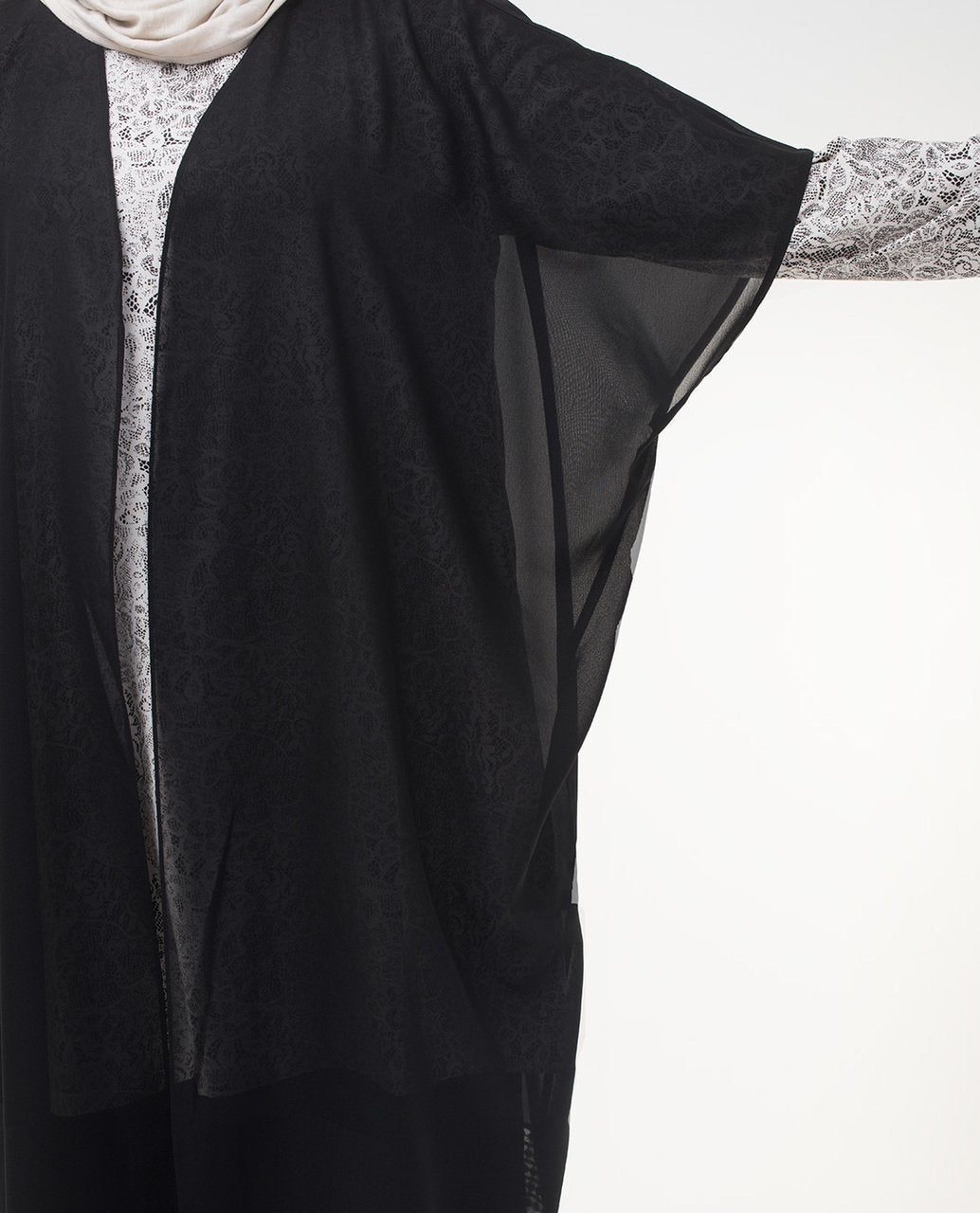 Sheer Lace Kimono Small Petite (- 5'2") Black