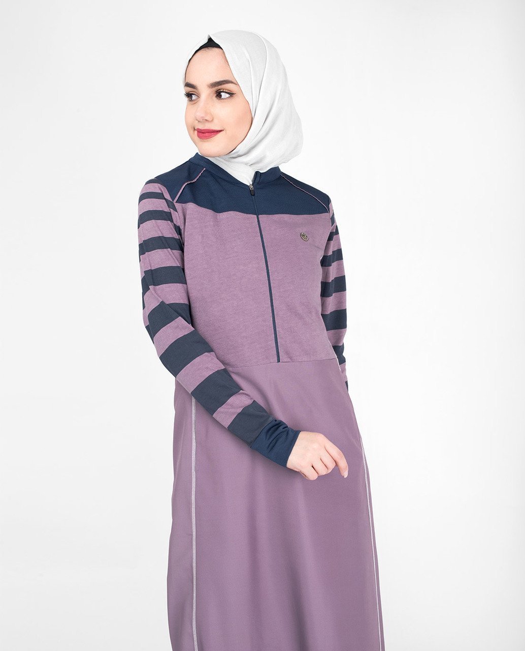 Striped Contrast Arm Casual Abaya Jilbab S 54 Purple