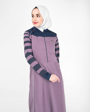 Striped Contrast Arm Casual Abaya Jilbab S 54 Purple