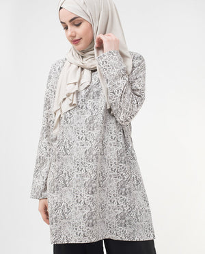 Summer Lace Printed Modest Top Small Petite (- 5'2")