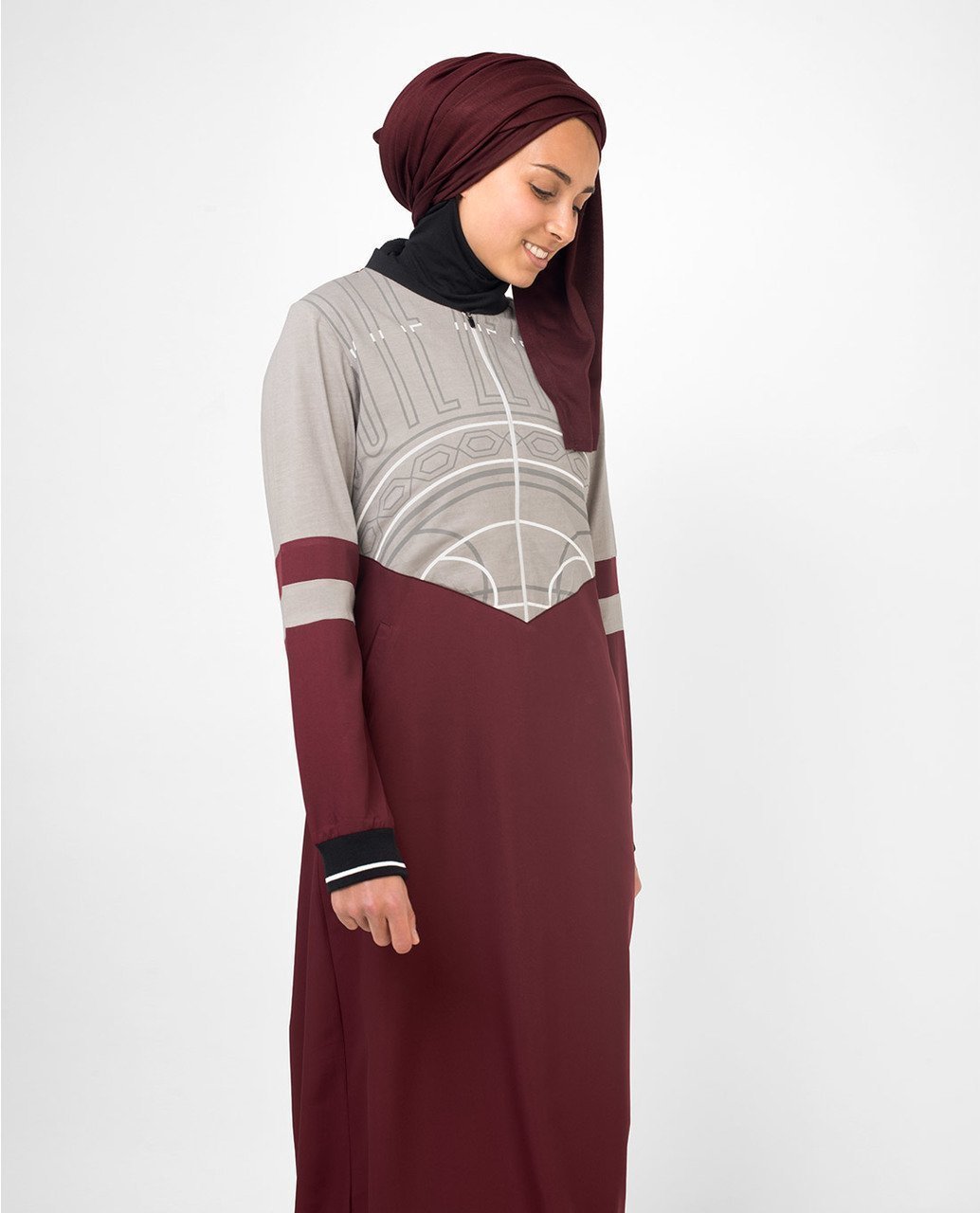 Super Cool Casual Maroon Abaya Jilbab With Chest Print S 54 Maroon