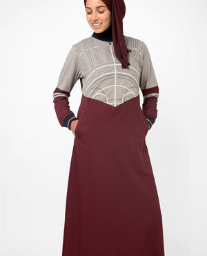 Super Cool Casual Maroon Abaya Jilbab With Chest Print S 54 Maroon