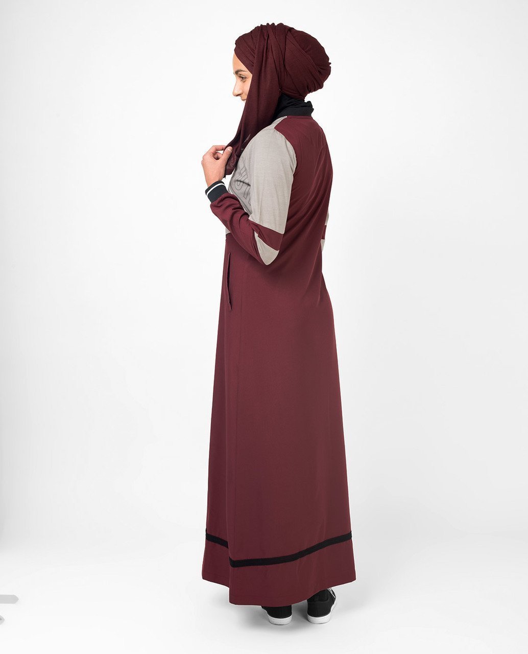 Super Cool Casual Maroon Abaya Jilbab With Chest Print S 54 Maroon