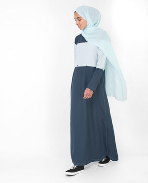 Trendy Detachable Blue Color Blocking Abaya Jilbab S 54 Denim Blue