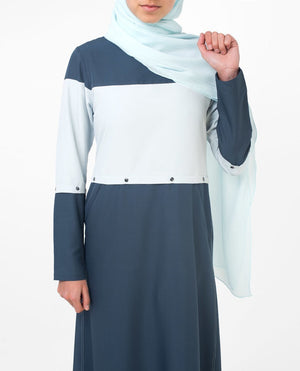 Trendy Detachable Blue Color Blocking Abaya Jilbab S 54 Denim Blue