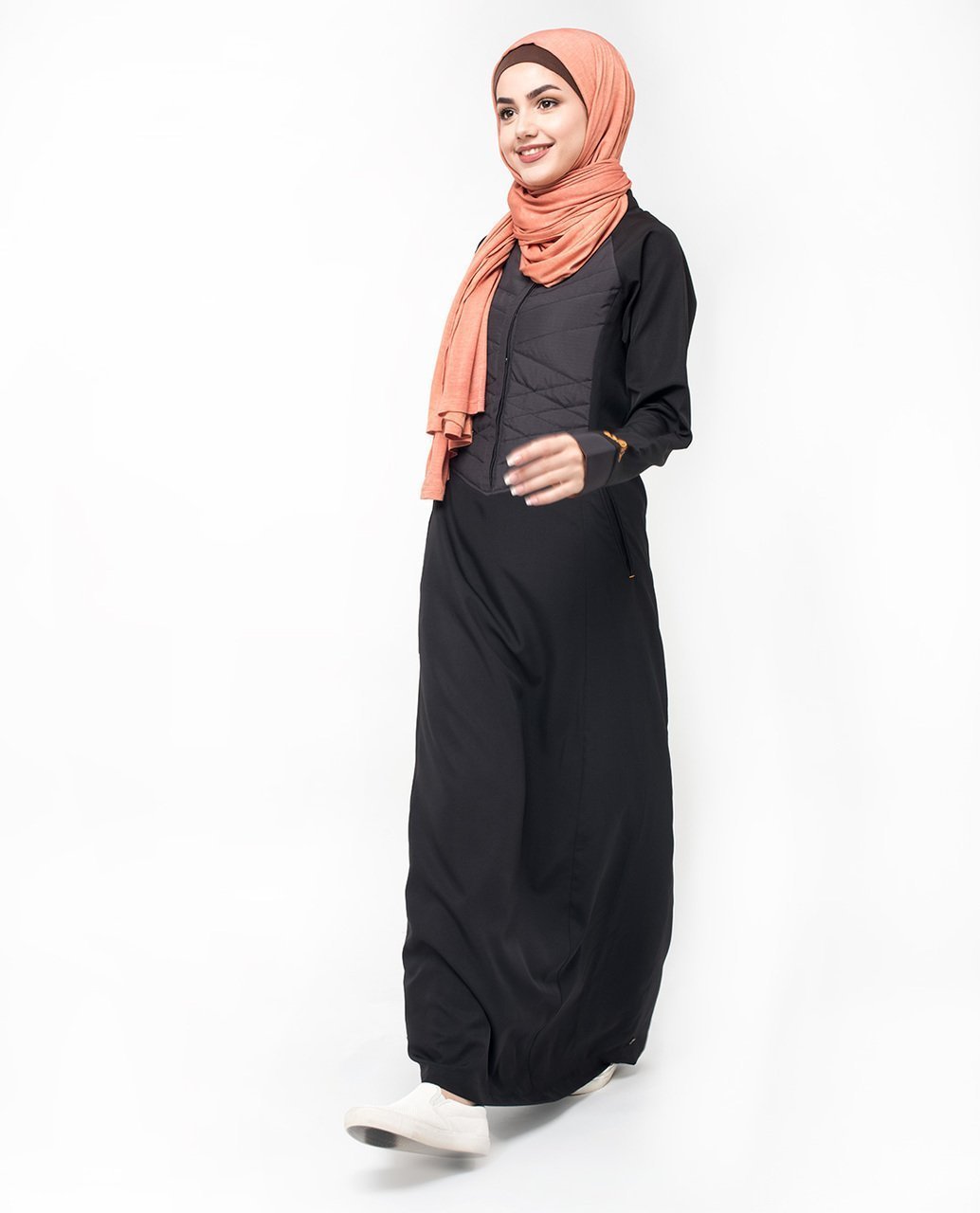 Unique Quilted Button Front Black Abaya Jilbab S 54 Black