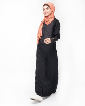 Unique Quilted Button Front Black Abaya Jilbab S 54 Black
