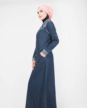 Utility Contrast Denim Jilbab & Abaya S 54 Blue