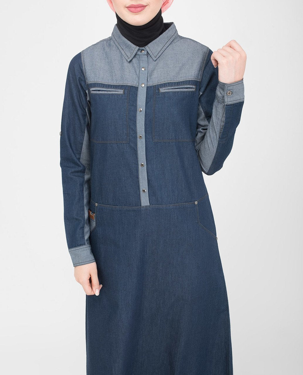 Utility Contrast Denim Jilbab & Abaya S 54 Blue