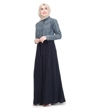 Utility Denim Flared Jilbab & Abaya S 54 Navy