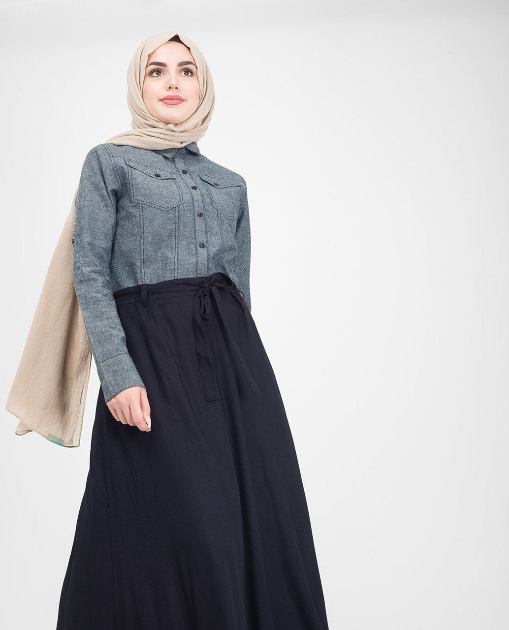 Utility Denim Flared Jilbab & Abaya S 54 Navy