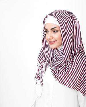 White And Red Stripes Print Viscose Jersey Hijab Medium White Red