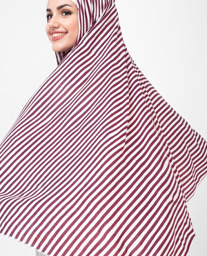 White And Red Stripes Print Viscose Jersey Hijab Medium White Red