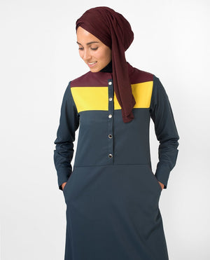 Yellow & Red Color Blocking Abaya & Jilbab S 54 Navy