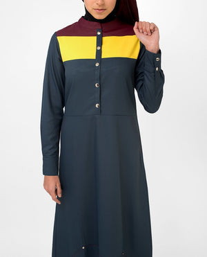 Yellow & Red Color Blocking Abaya & Jilbab S 54 Navy