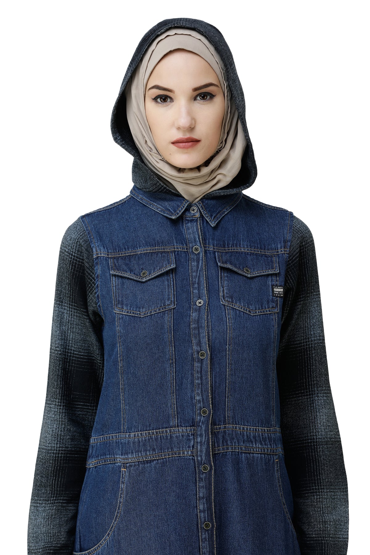 Denim & Brushed Checks Jilbab Abaya