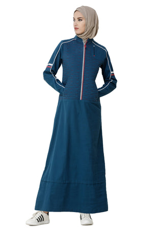 Majolica Blue Denim Sports Jilbab Abaya Full Front