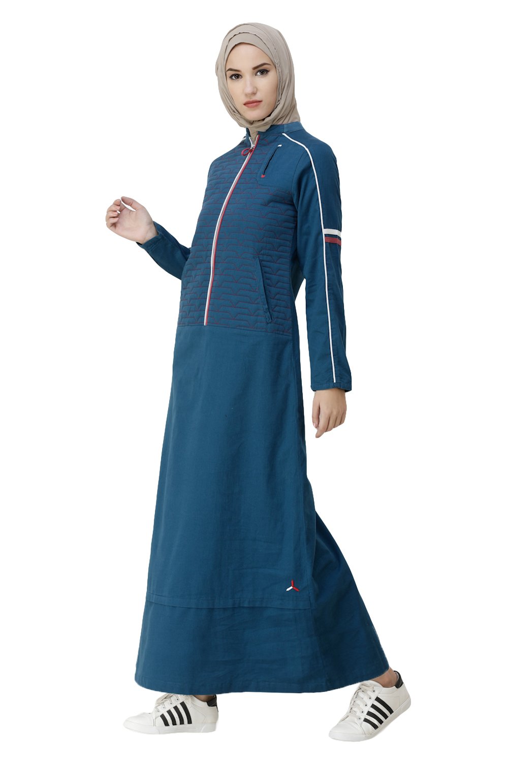 Majolica Blue Denim Sports Jilbab Abaya Front Right Side